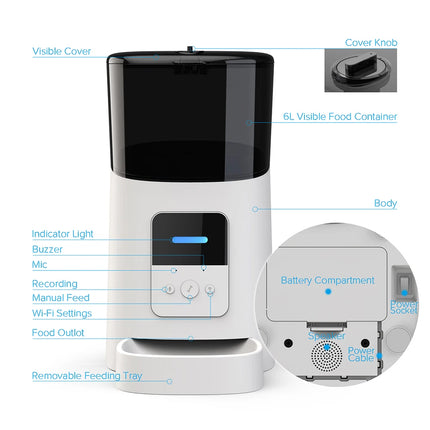 Smart WiFi Automatic Pet Feeder –  with Voice Recorder and Programmable Meals