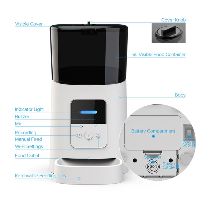 Smart WiFi Automatic Pet Feeder –  with Voice Recorder and Programmable Meals